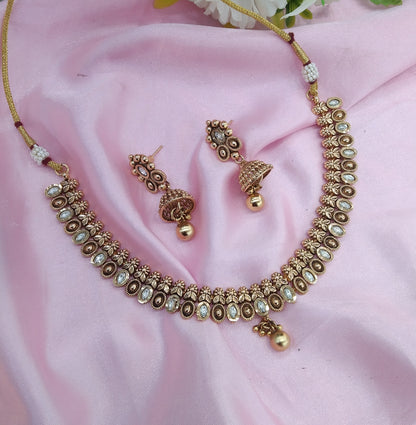 Gold Polki Jhumki Necklace Indian Jewellery Delta Set