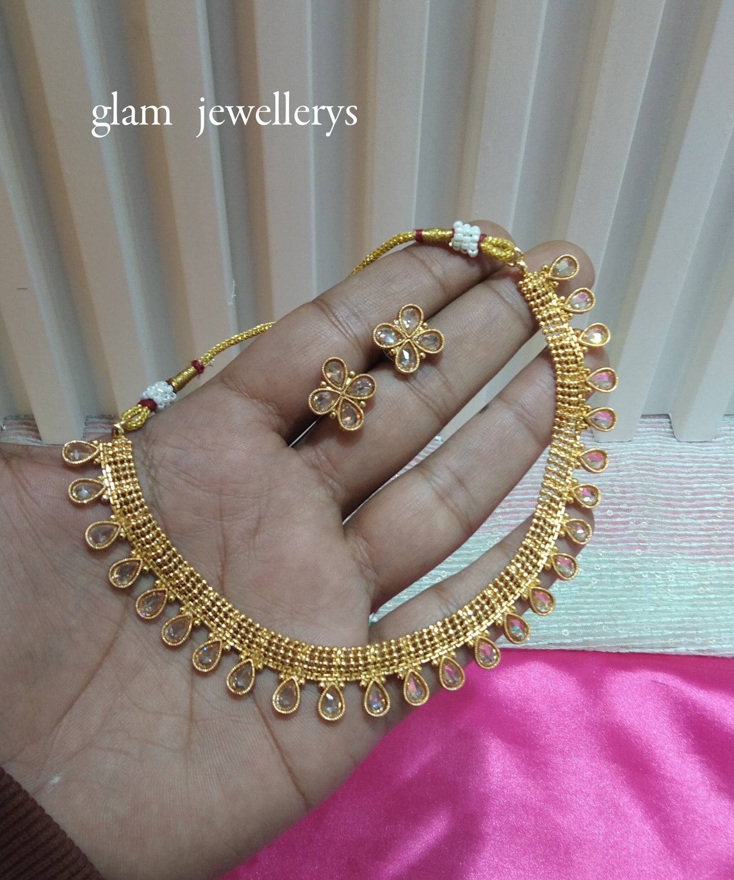 Gold Polki Necklace Indian Jewellery Delta Set