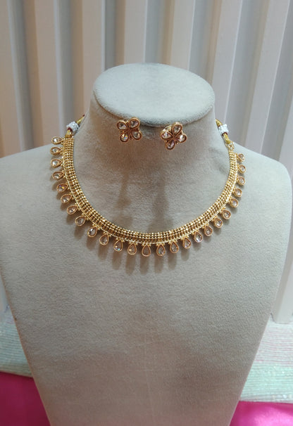 Gold Polki Necklace Indian Jewellery Delta Set