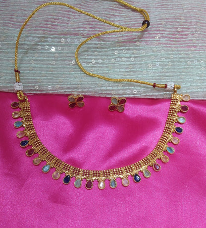 Multi Color Gold Polki Necklace Indian Jewellery Delta Set