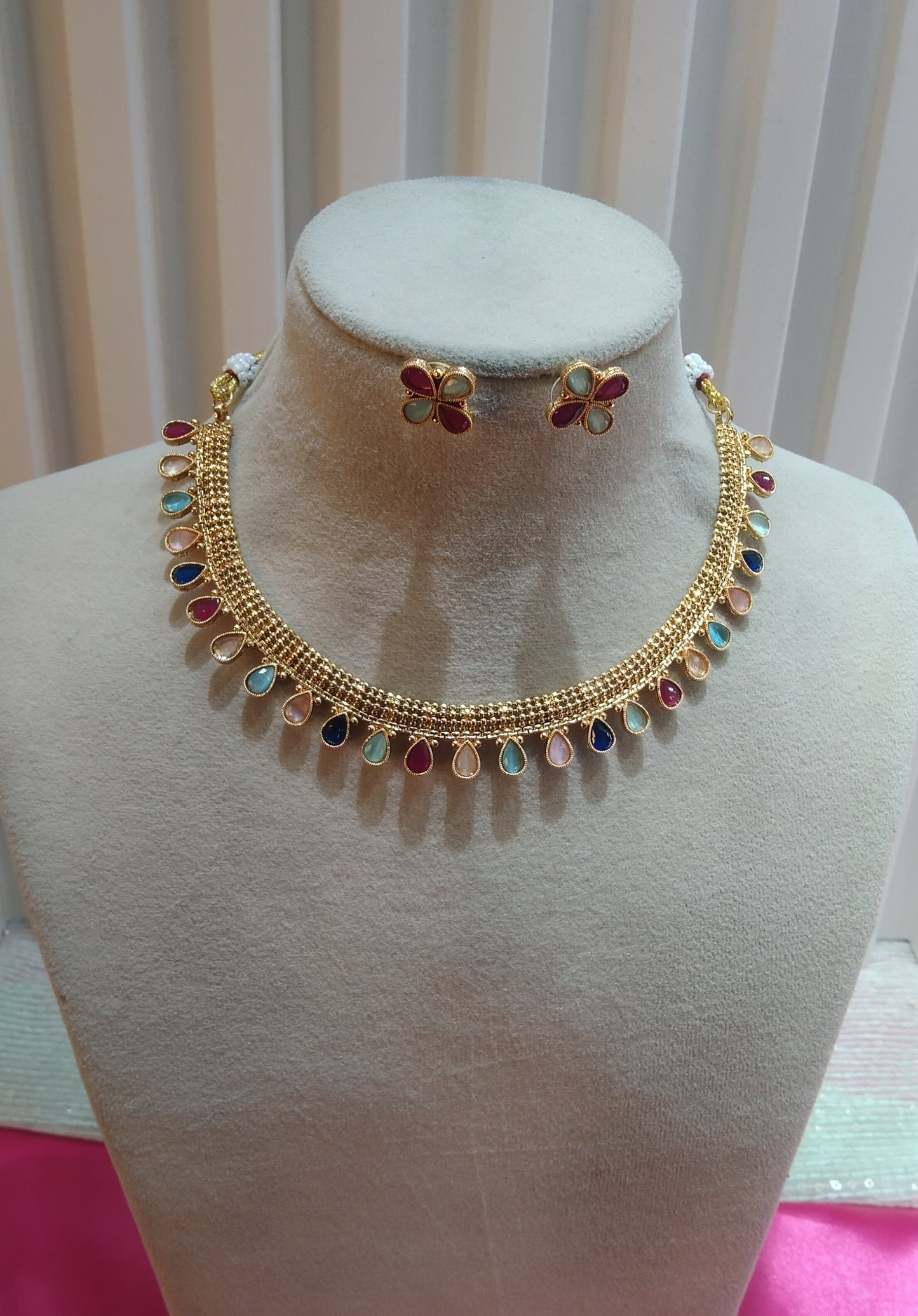 Multi Color Gold Polki Necklace Indian Jewellery Delta Set