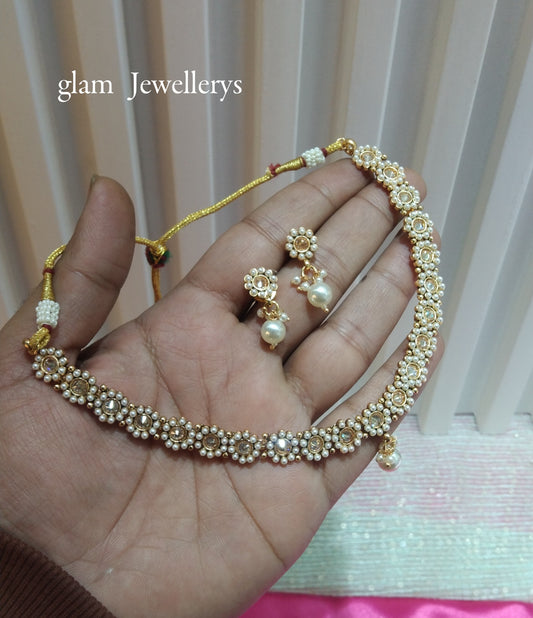 Gold Polki Necklace Indian Jewellery Delta Set