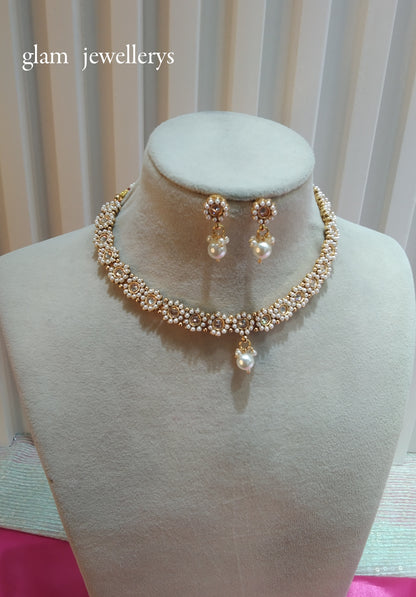 Gold Polki Necklace Indian Jewellery Delta Set