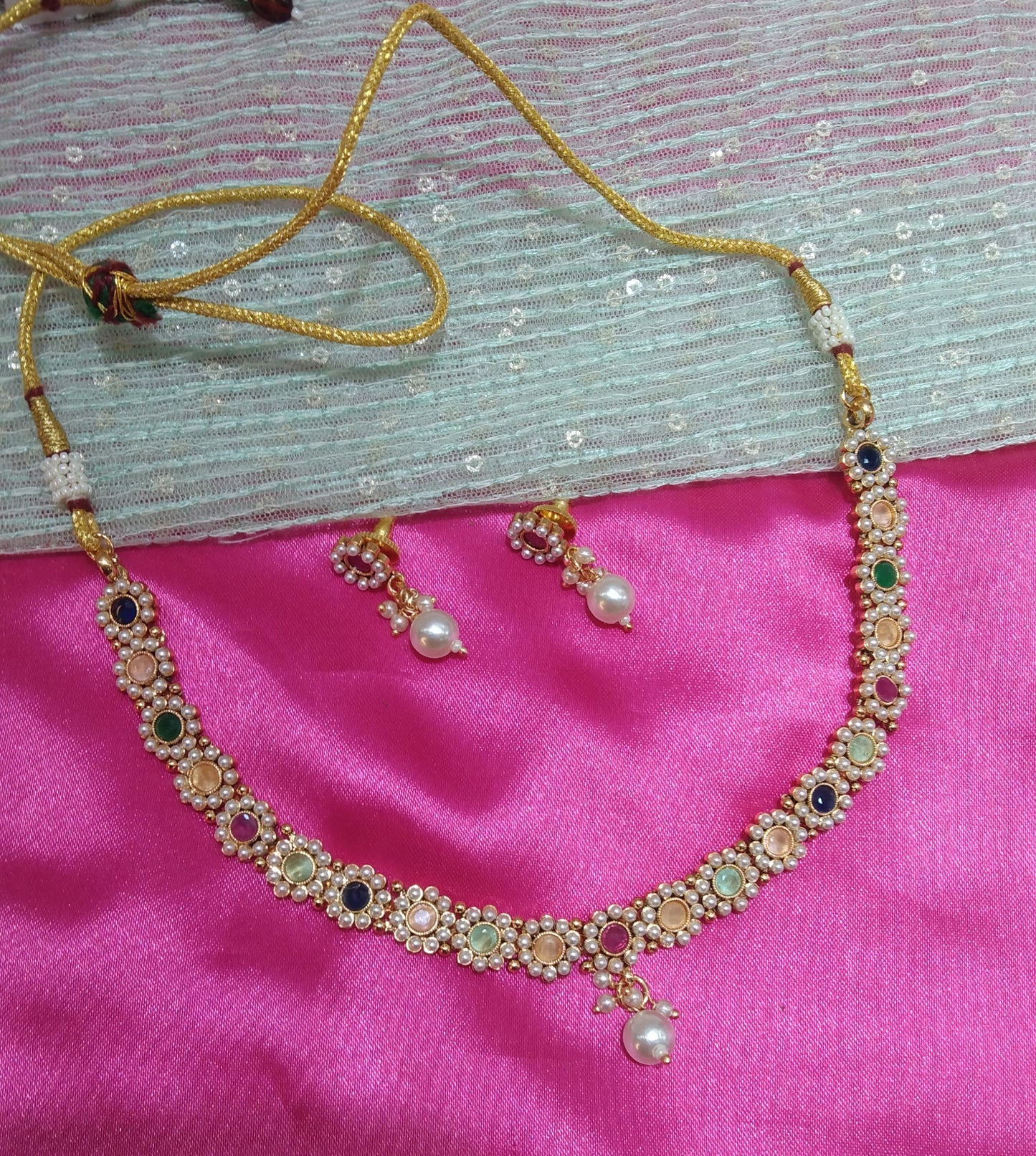 Multi Color Gold Polki Necklace Indian Jewellery Delta Set