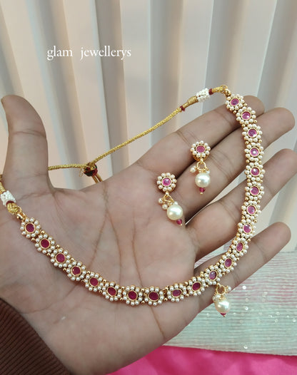 Ruby  Gold Polki Necklace Indian Jewellery Delta Set