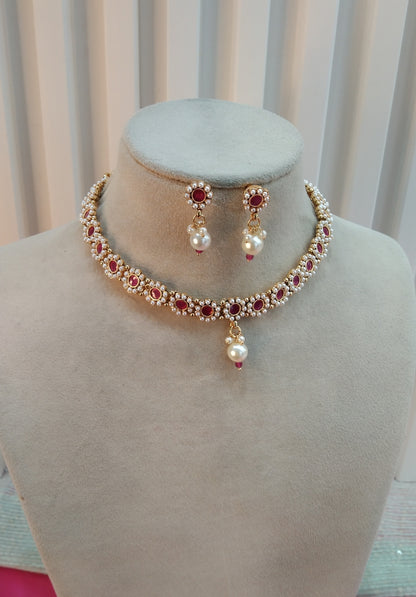 Ruby  Gold Polki Necklace Indian Jewellery Delta Set