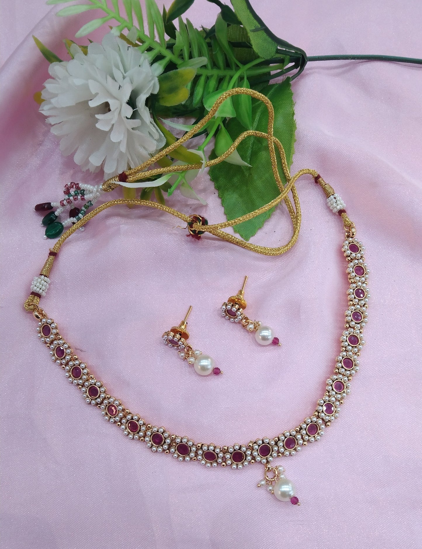 Ruby  Gold Polki Necklace Indian Jewellery Delta Set