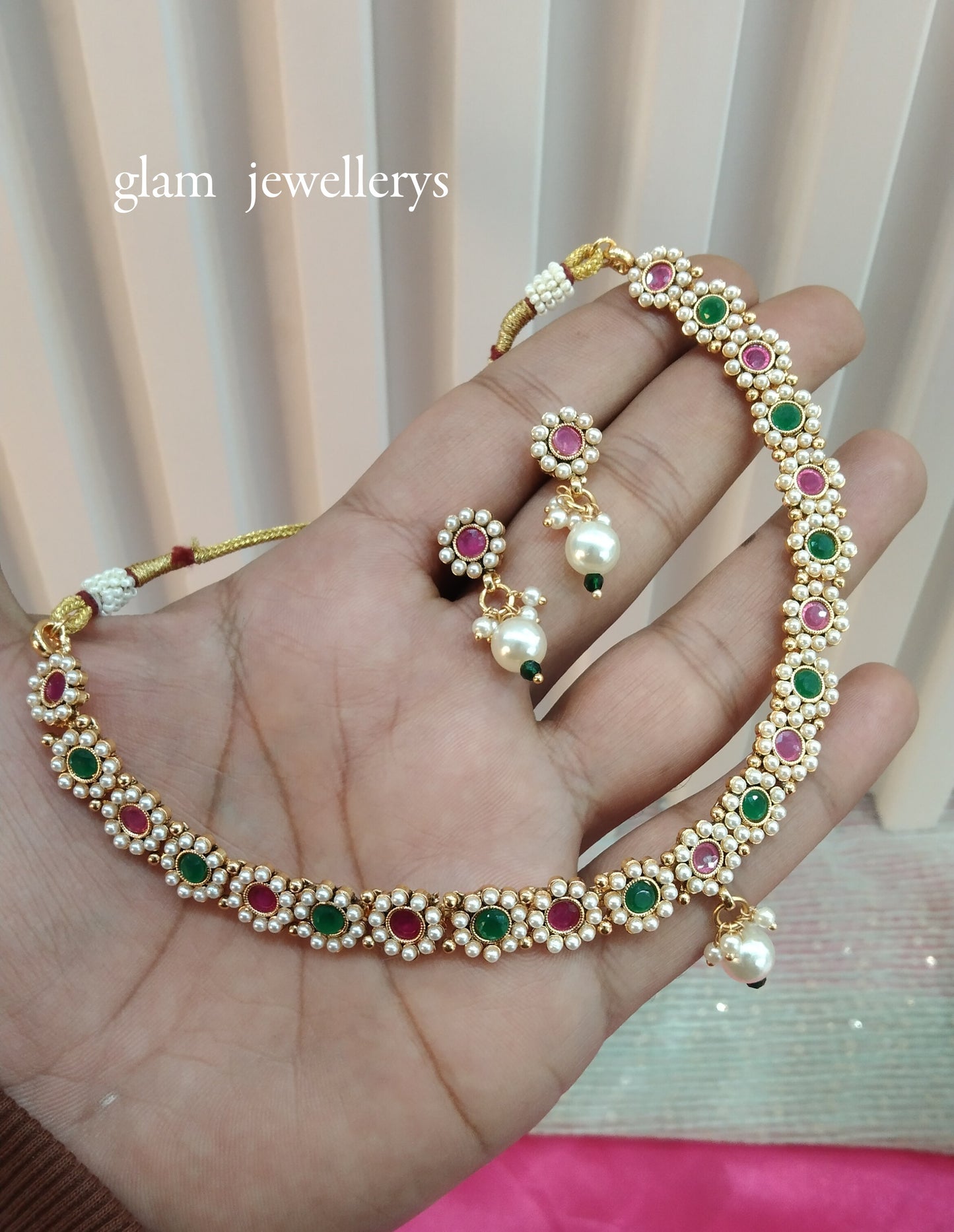 Ruby Green Gold Polki Necklace Indian Jewellery Delta Set