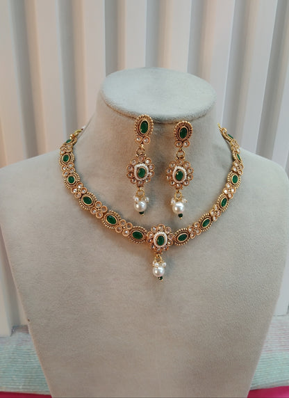 Green Gold Polki Necklace Indian Jewellery Delta Set