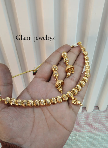 Gold Polki Jhumki Necklace Indian Jewellery Delta Set