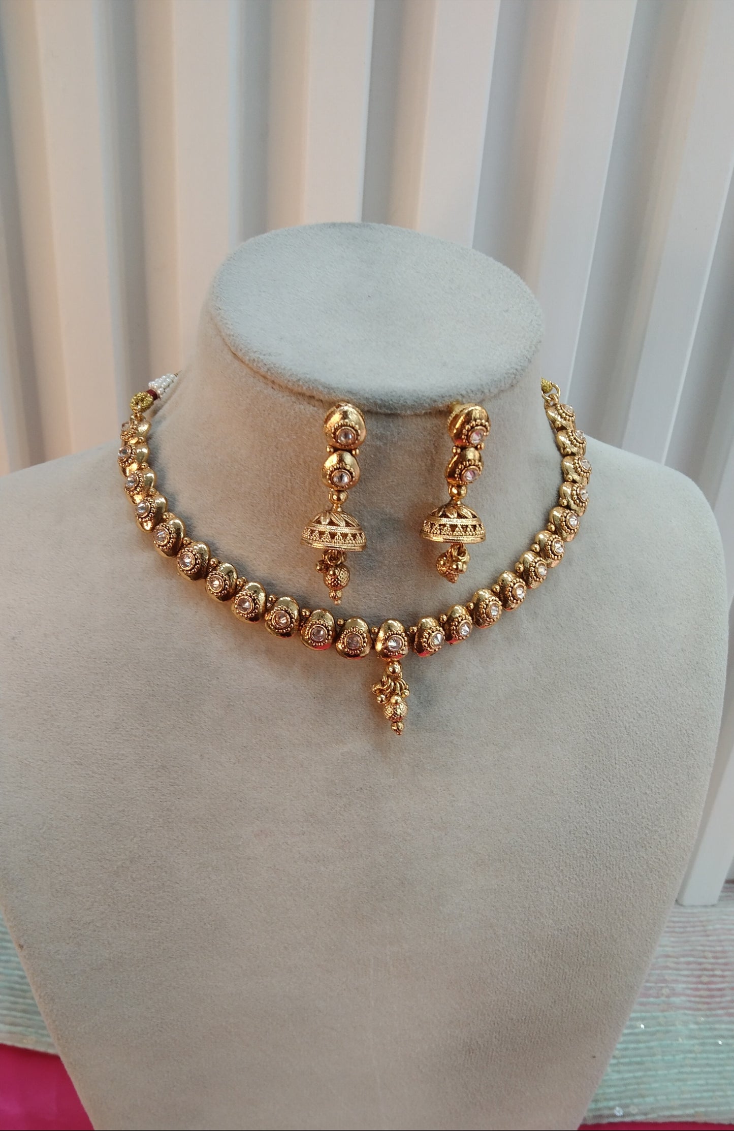 Gold Polki Jhumki Necklace Indian Jewellery Delta Set