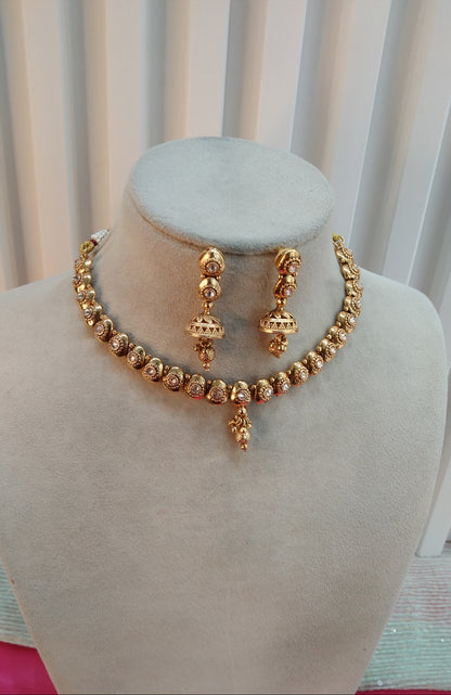 Gold Polki Jhumki Necklace Indian Jewellery Delta Set