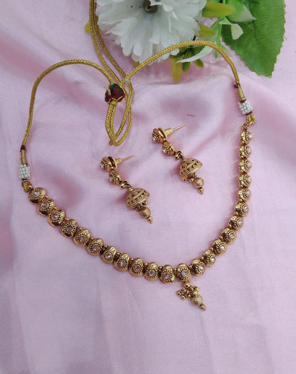 Gold Polki Jhumki Necklace Indian Jewellery Delta Set