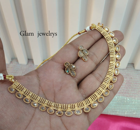 Gold Polki Necklace Indian Jewellery Delta Set