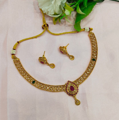 Ruby Green Gold Polki Necklace Indian Jewellery Studio Set