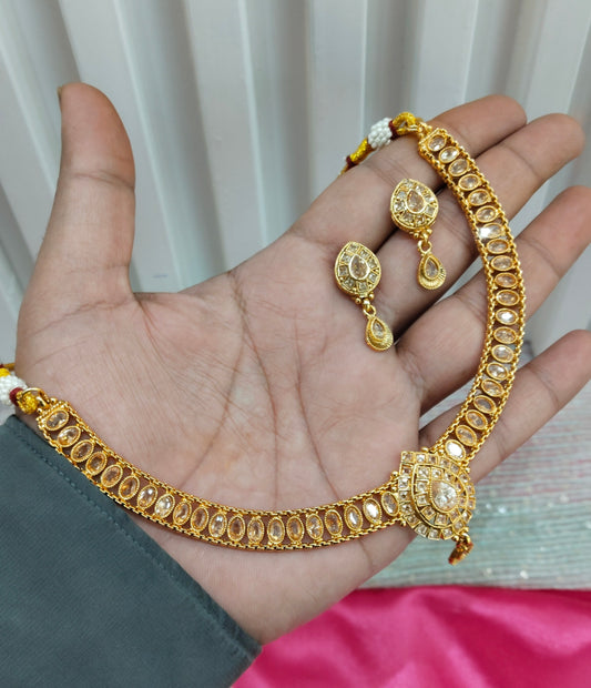 Gold Polki Necklace Indian Jewellery Studio Set