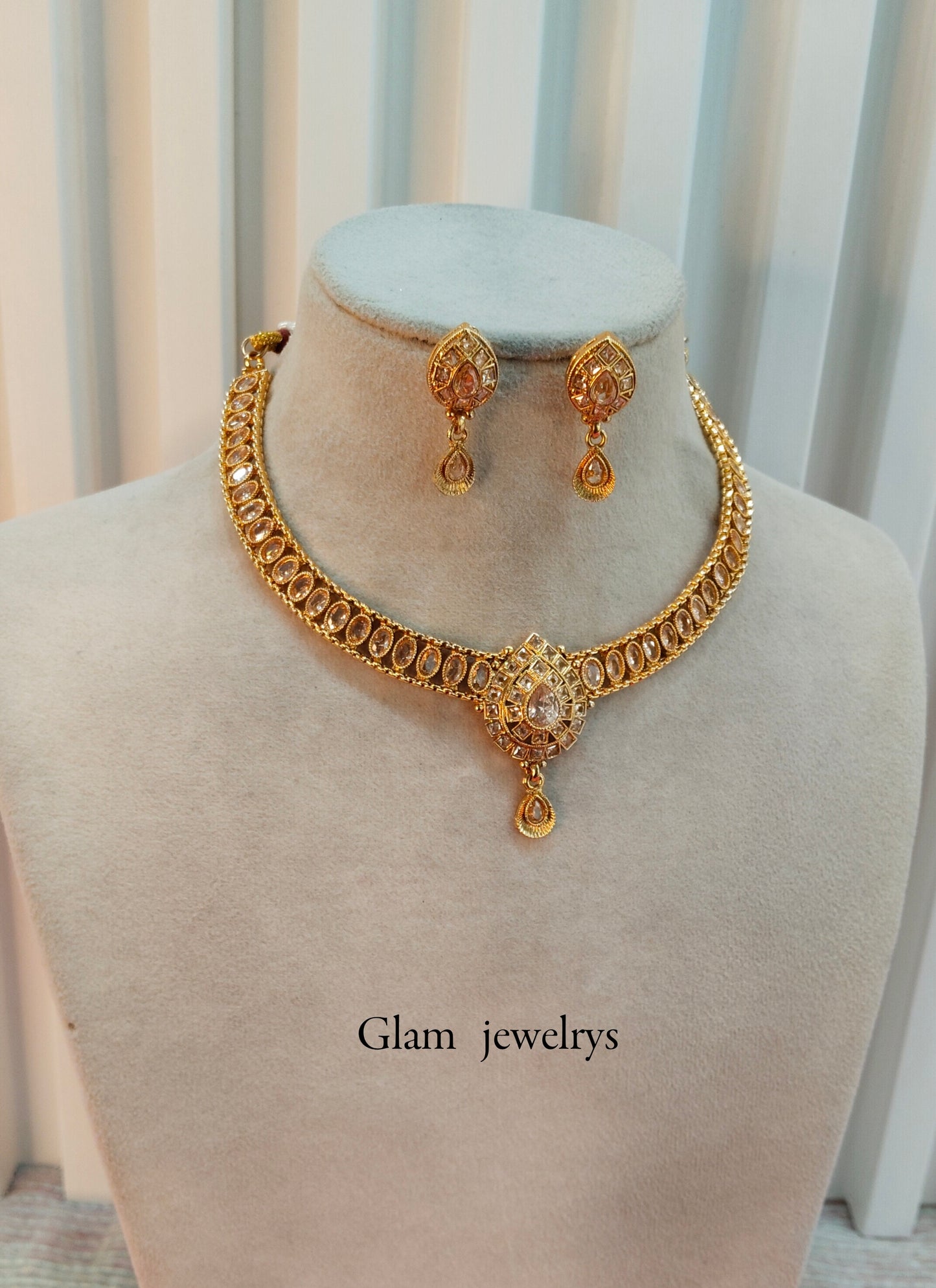 Gold Polki Necklace Indian Jewellery Studio Set