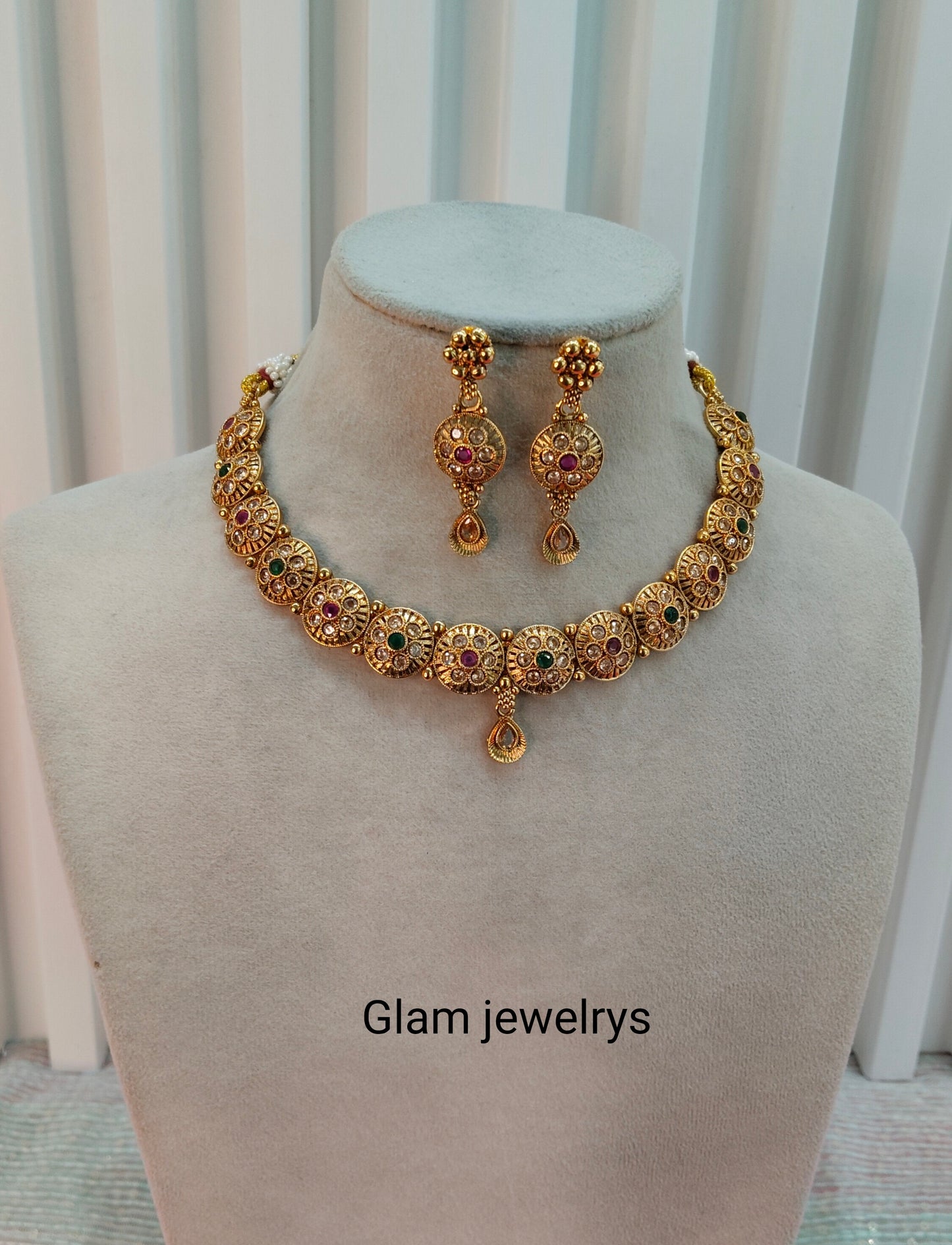 Ruby Green Gold Polki Necklace Indian Jewellery Studio Set