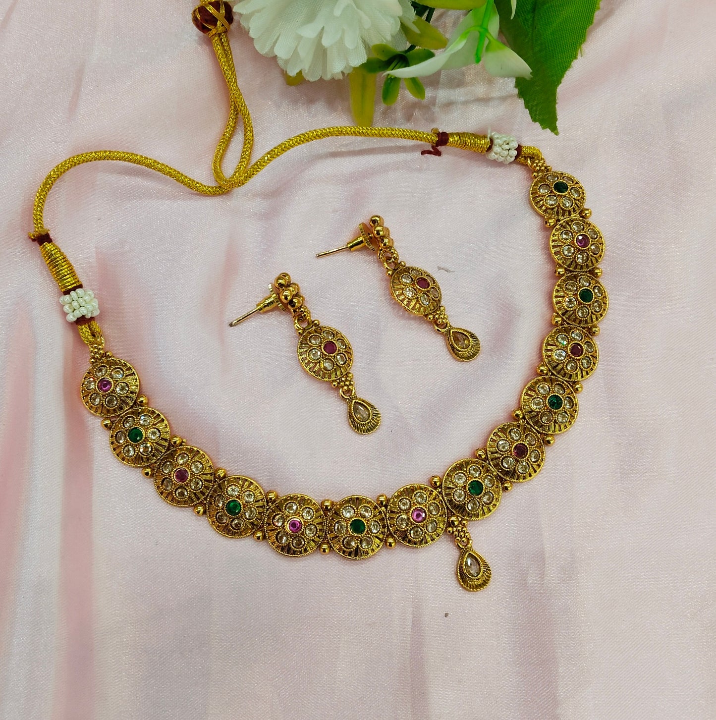 Ruby Green Gold Polki Necklace Indian Jewellery Studio Set