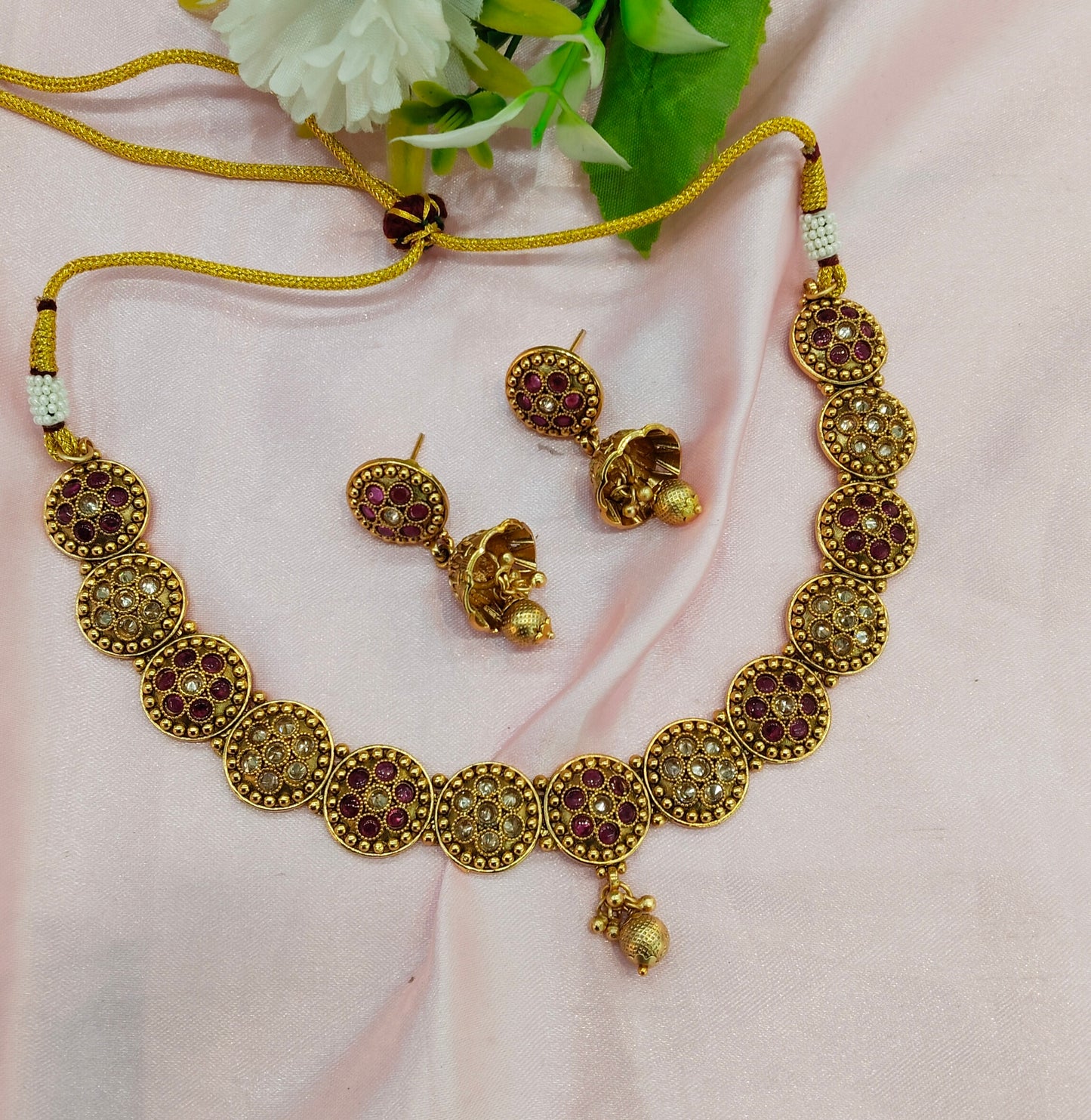 Ruby Gold Polki Jhumki Necklace Indian Jewellery Studio Set