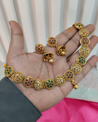 Ruby Green Gold Polki Jhumki Necklace Indian Jewellery Studio Set