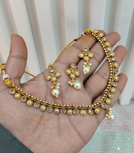 Gold Polki Necklace Indian Jewellery Studio Set