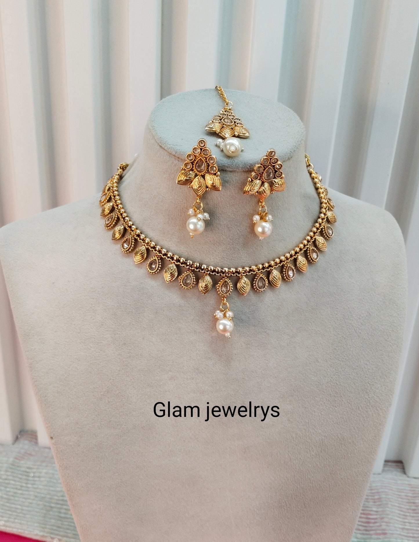 Gold Polki Necklace Indian Jewellery Studio Set