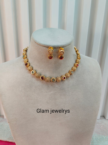 Ruby Pastel Gold Polki Necklace Indian Jewellery Studio Set