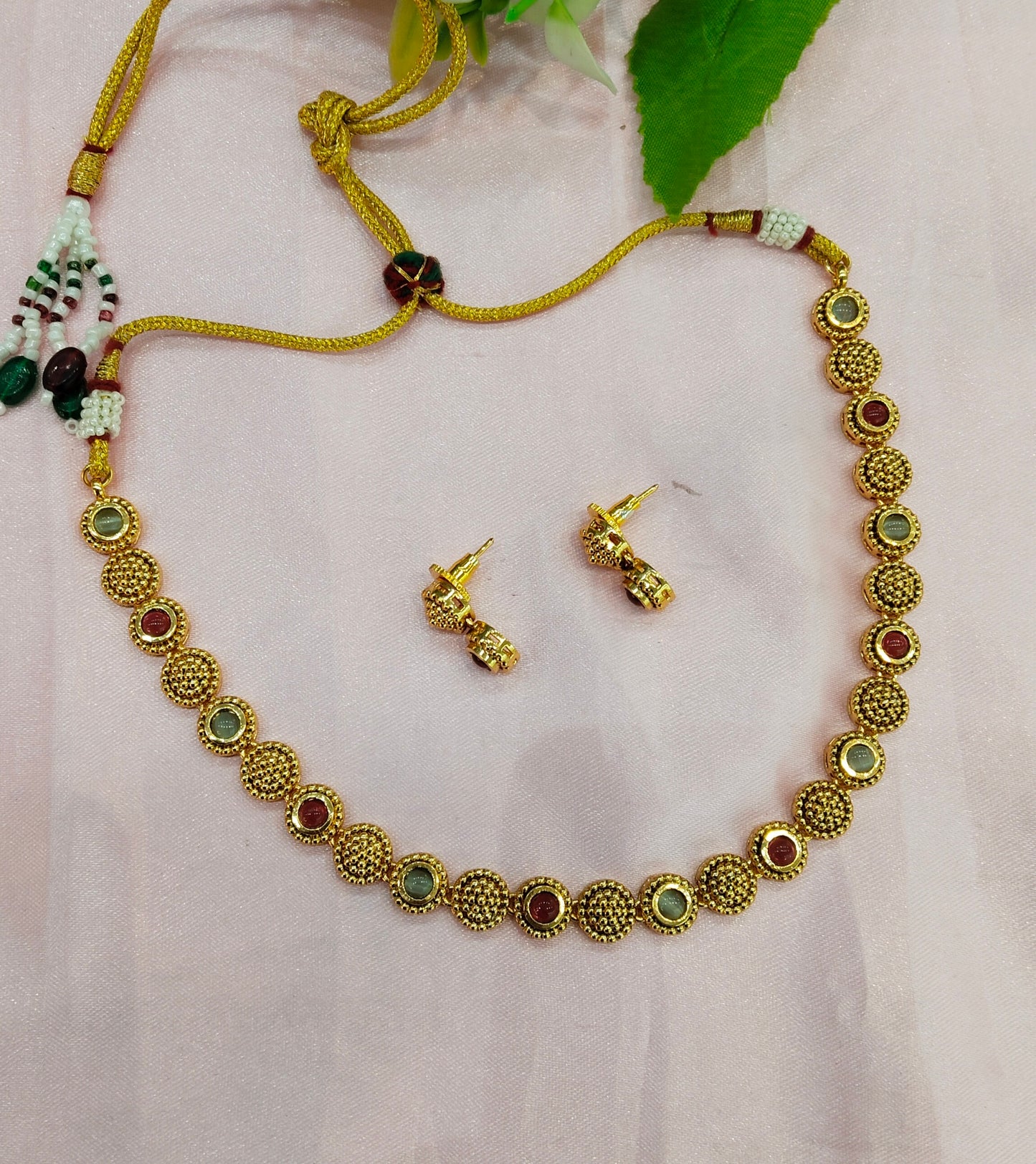 Ruby Pastel Gold Polki Necklace Indian Jewellery Studio Set