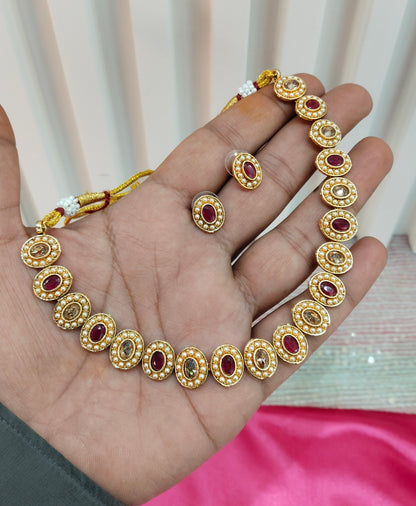 Ruby Gold Polki  Necklace Indian Jewellery Studio Set