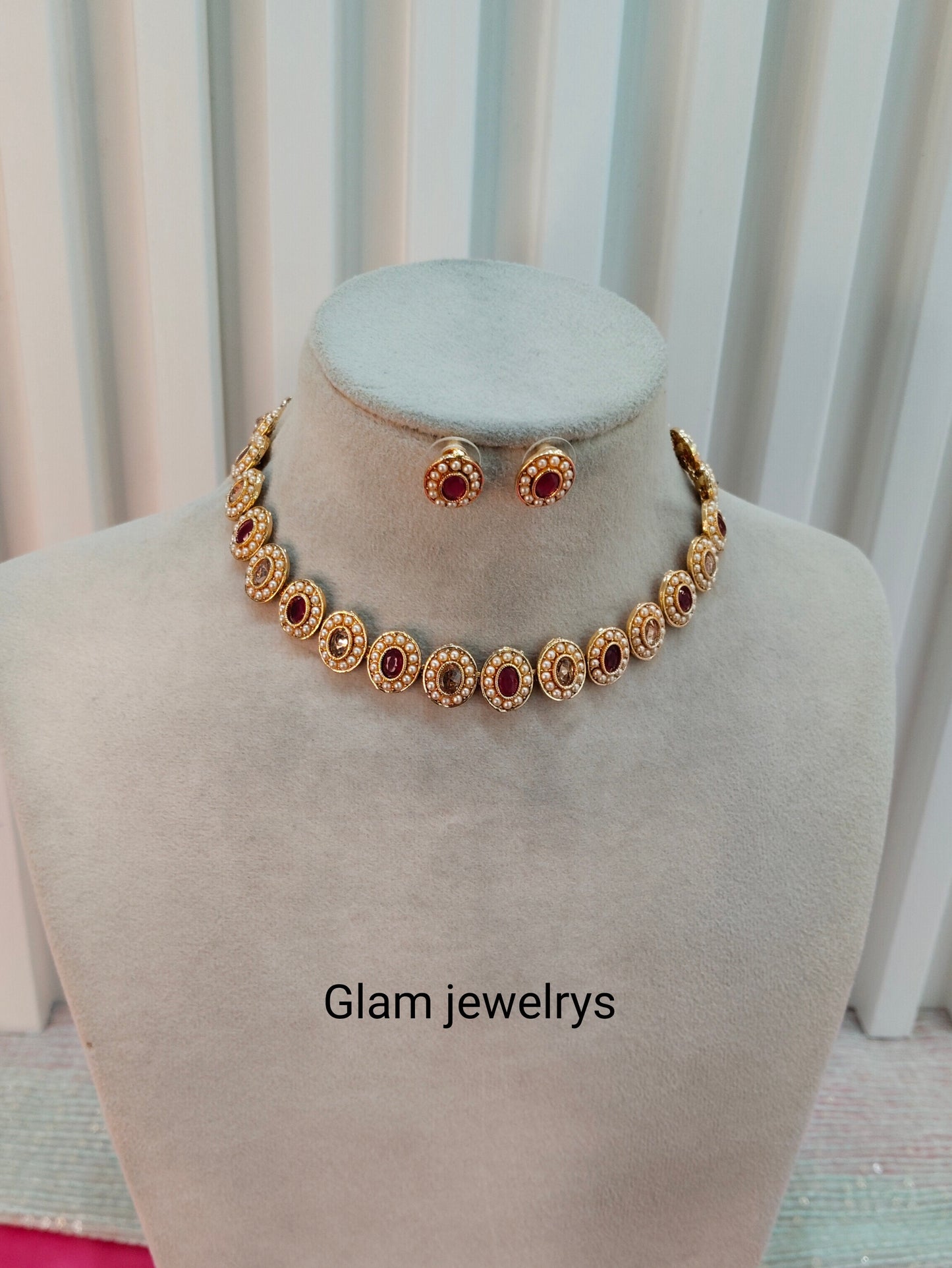 Ruby Gold Polki  Necklace Indian Jewellery Studio Set