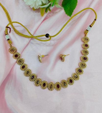 Ruby Gold Polki  Necklace Indian Jewellery Studio Set