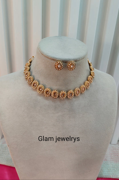 Gold Polki  Necklace Indian Jewellery Studio Set