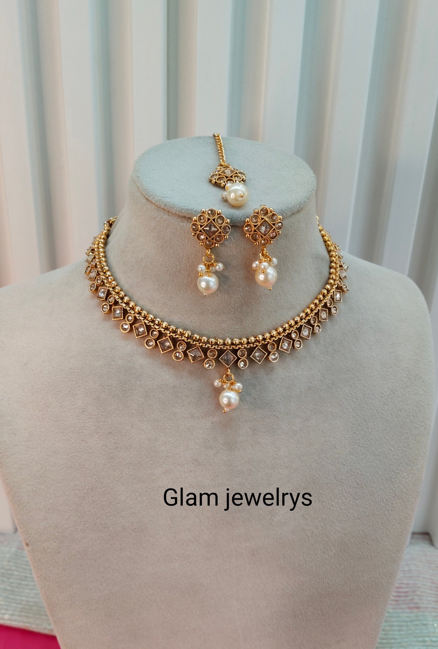 Gold Polki  Necklace Indian Jewellery Studio Set