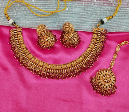 Ruby Gold Polki Jhumka  Necklace Indian Jewellery Studio Set