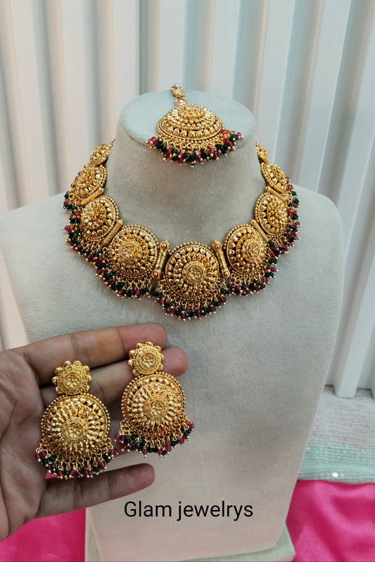 Ruby Green Gold Polki Necklace Indian Jewellery Studio Set