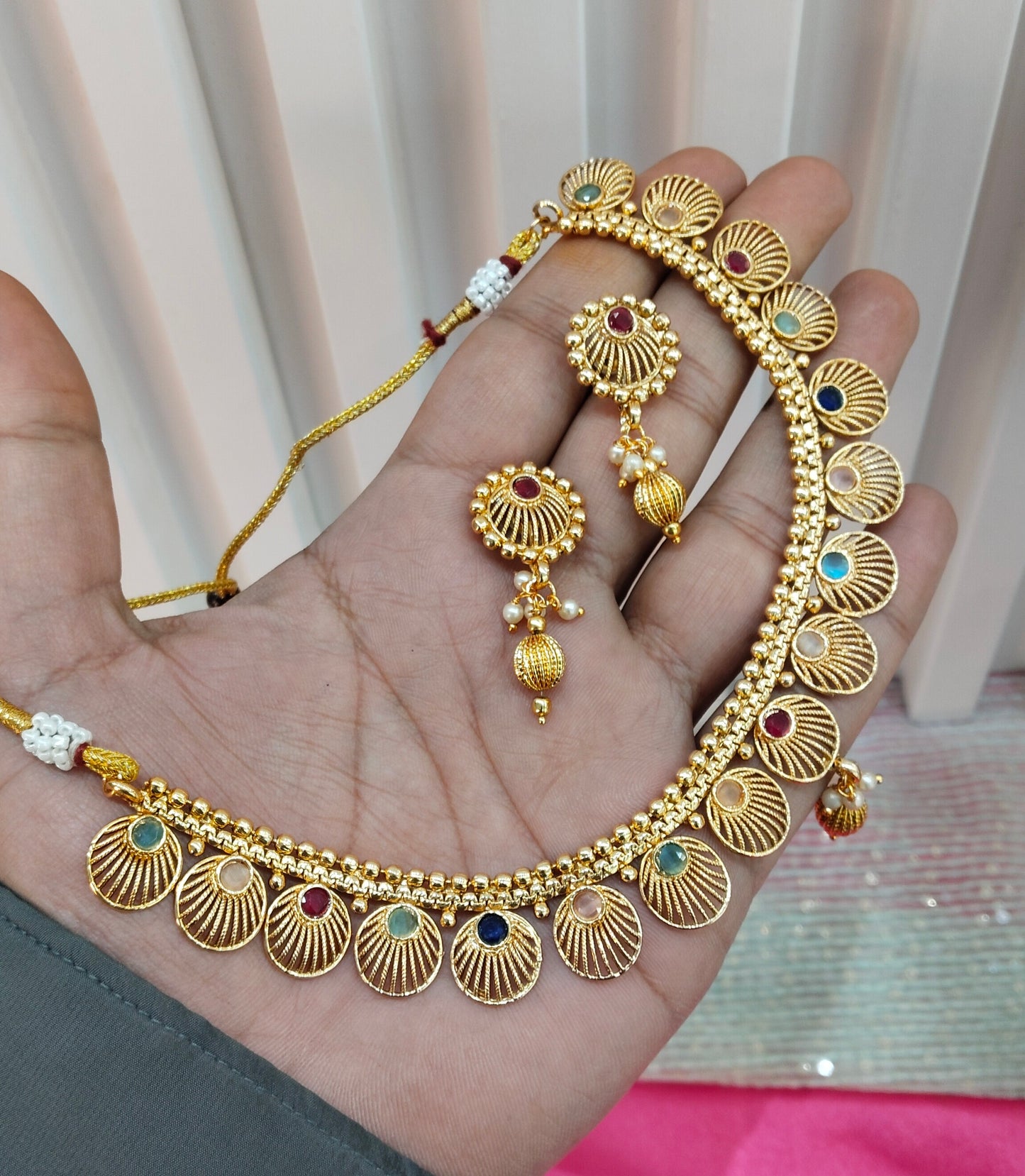 Multi Color Gold Polki Necklace Indian Jewellery Studio Set