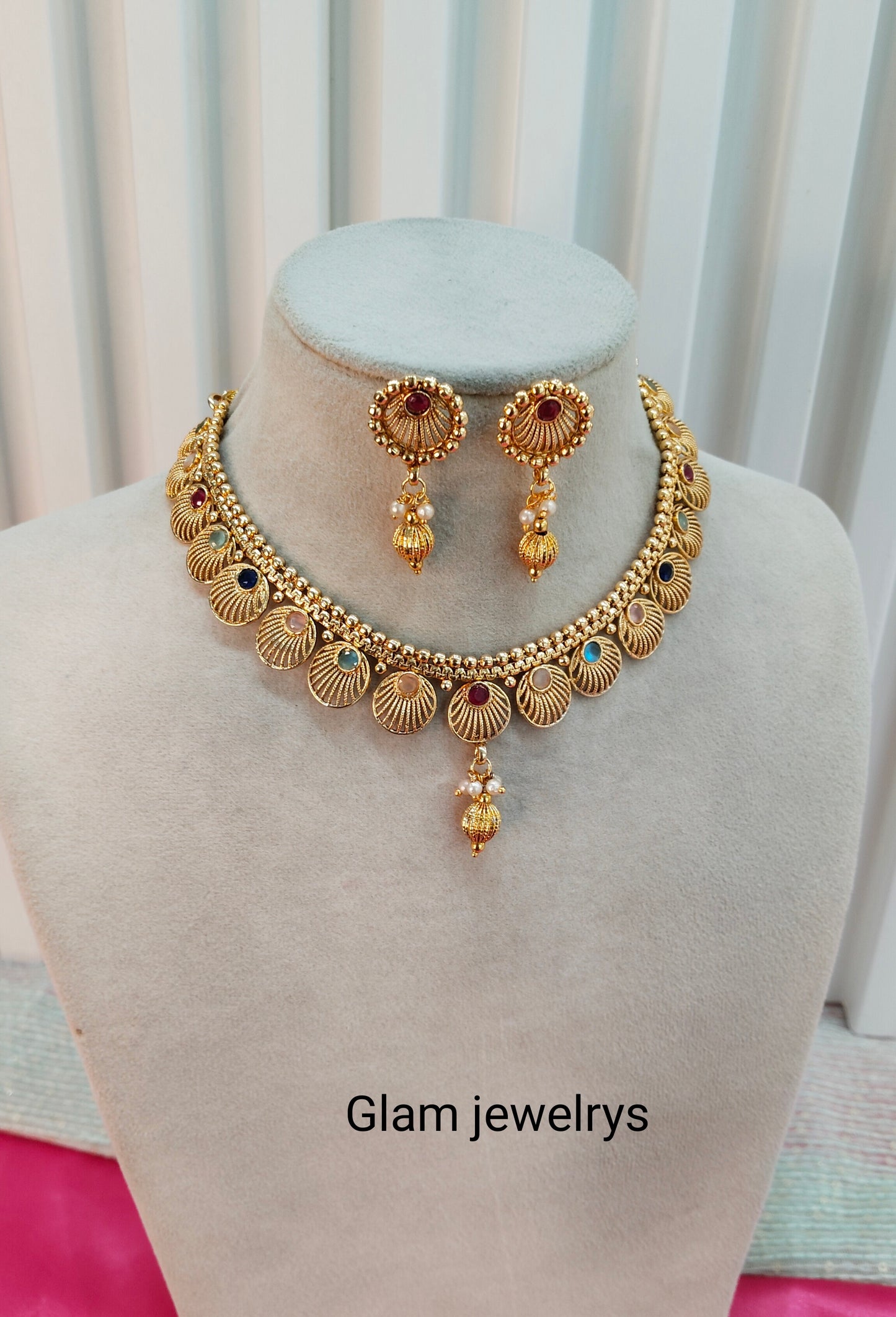 Multi Color Gold Polki Necklace Indian Jewellery Studio Set