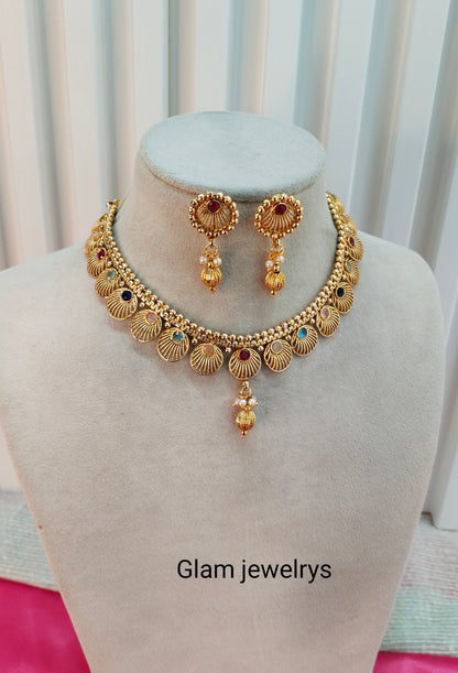 Multi Color Gold Polki Necklace Indian Jewellery Studio Set