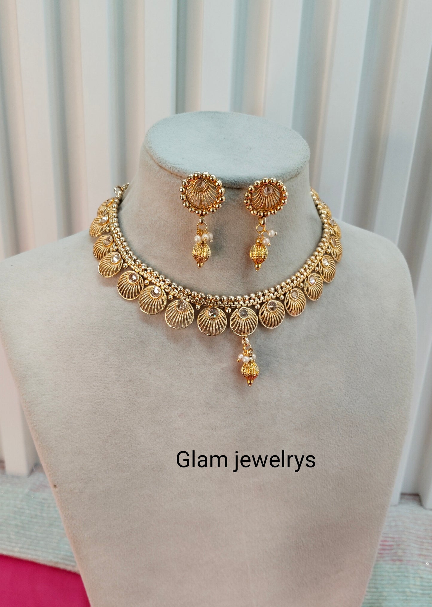 Gold Polki Necklace Indian Jewellery Studio Set