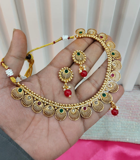 Ruby Green Gold Polki Necklace Indian Jewellery Studio Set