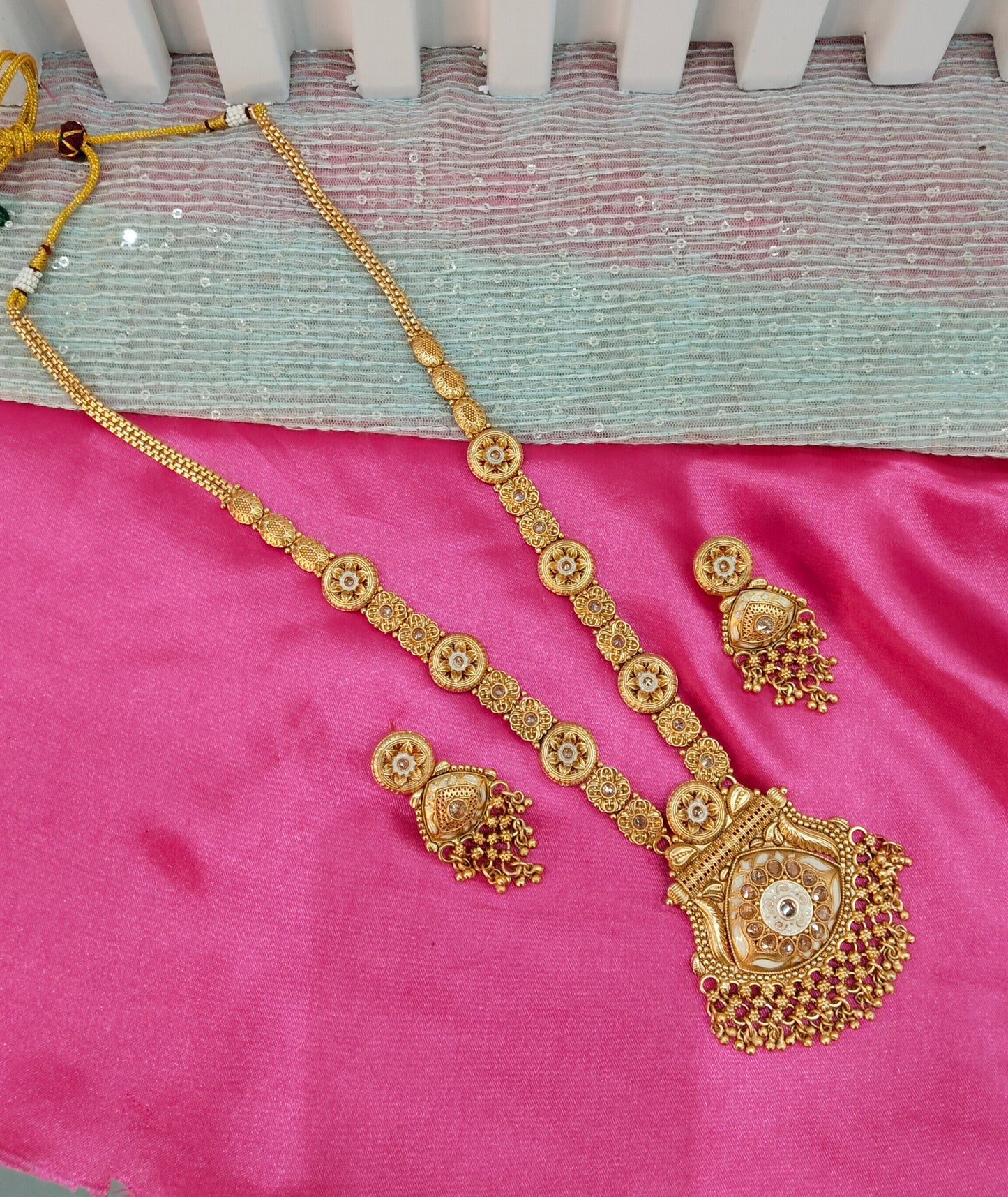 Gold Polki Long Rani Haar Necklace Indian Jewellery Set