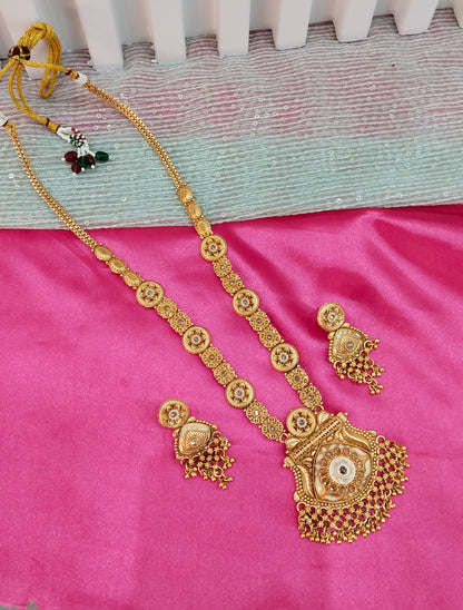 Gold Polki Long Rani Haar Necklace Indian Jewellery Set