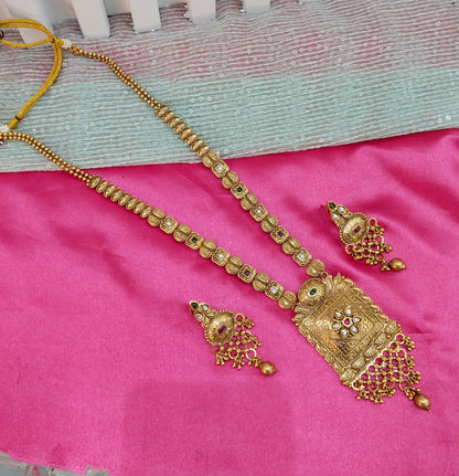 Ruby Green Gold Polki Long Rani Haar Necklace Indian Jewellery Set