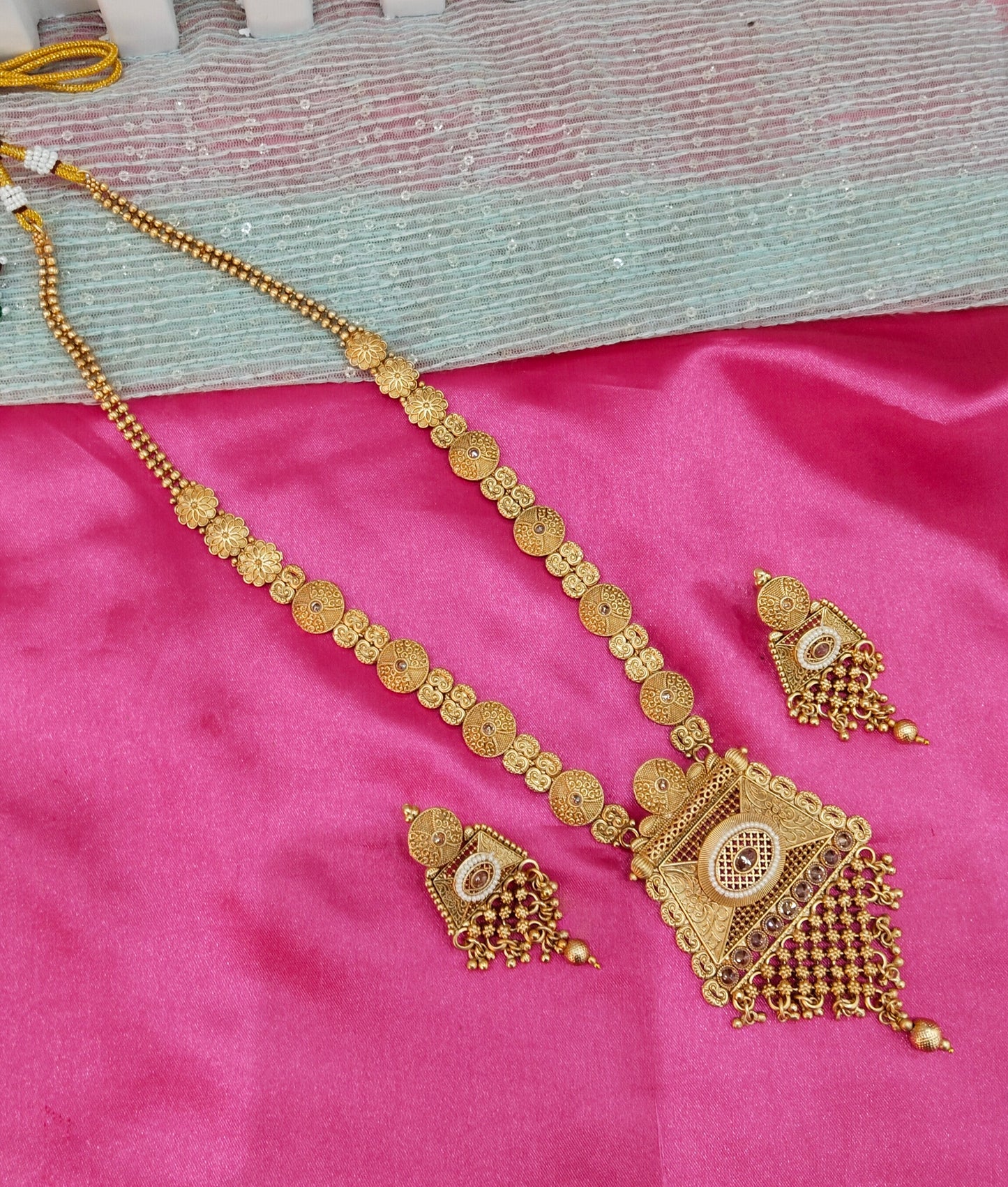 Gold Polki Long Rani Haar Necklace Indian Jewellery Set