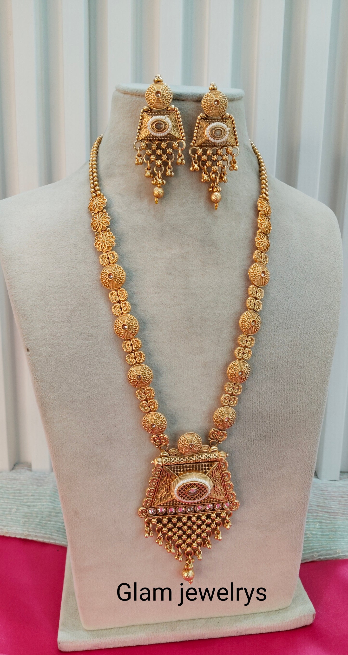 Gold Polki Long Rani Haar Necklace Indian Jewellery Set