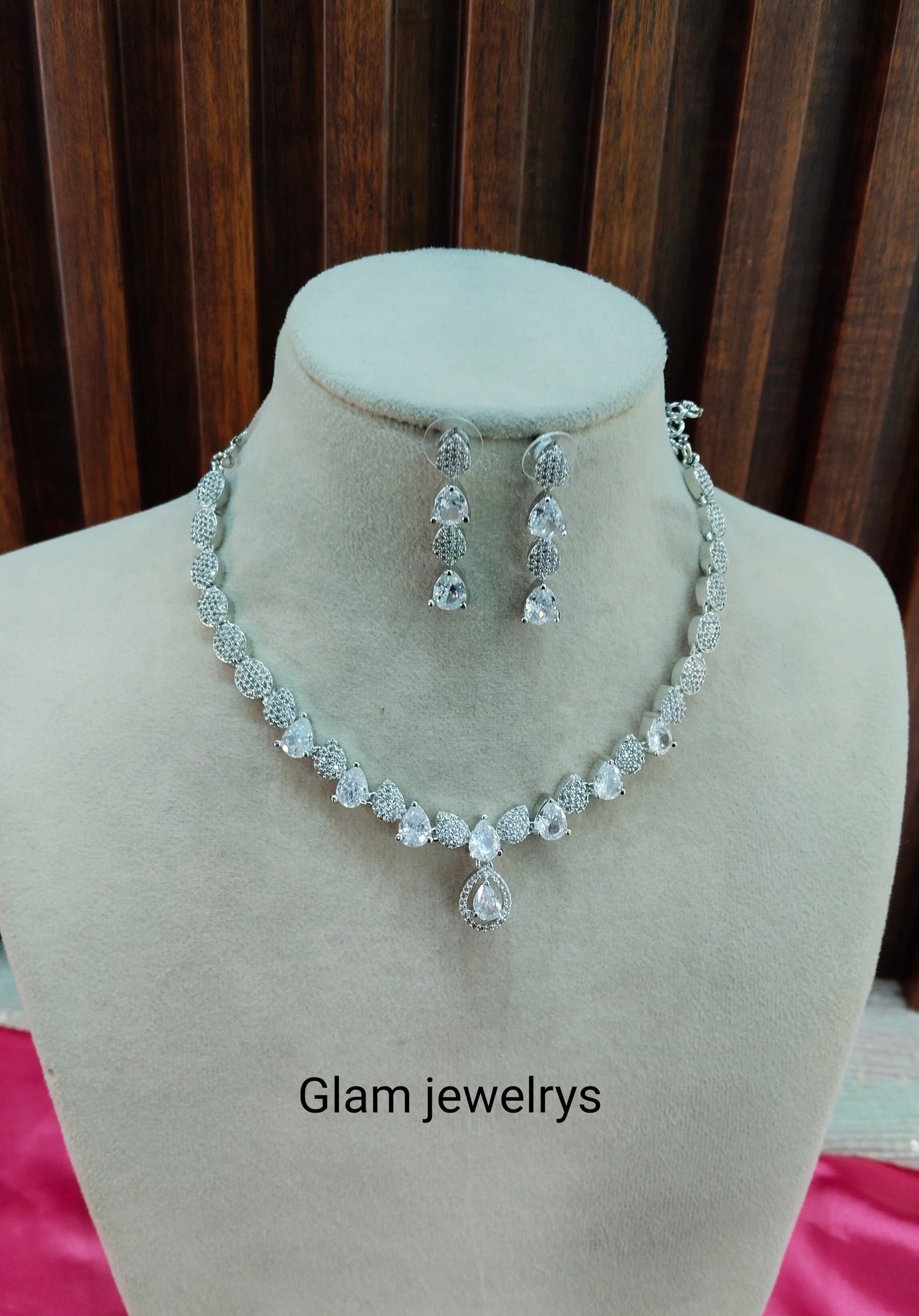 White CZ Silver Necklace Indian Jewellery Karn Set