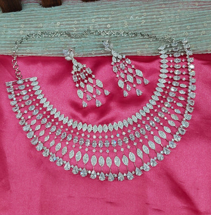 White CZ Silver Necklace Indian Jewellery Rich Set