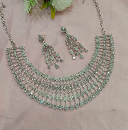 White CZ Silver Necklace Indian Jewellery Rich Set