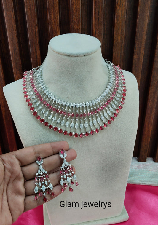 Ruby CZ Silver Necklace Indian Jewellery Rich Set